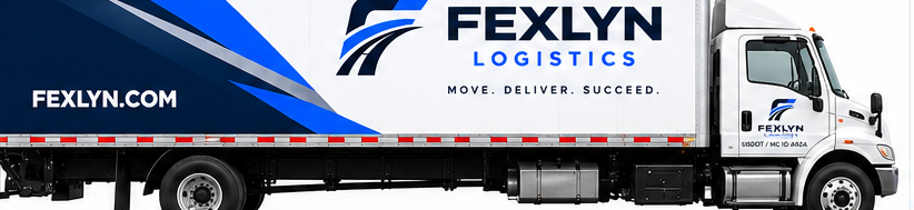 Fexlyn Logistics 26-foot box truck — full side wrap with logo and FEXLYN.COM